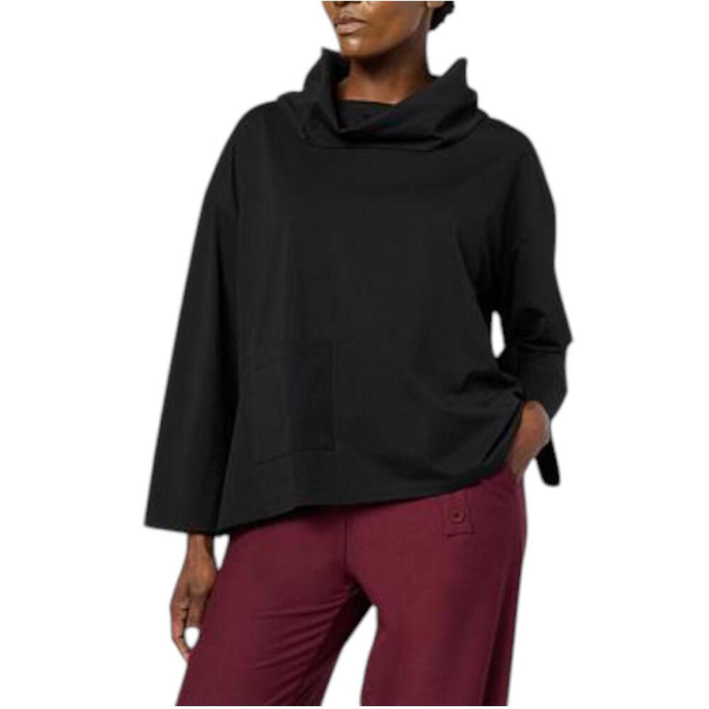 WynneLayers Women's Cotton Curved Hem Cowl Neck Top Black - Regular